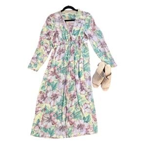 Sheer floral summer open front cover-up dress